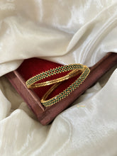 Gold Look Alike American Diamond Bangle Set-Green-G11229